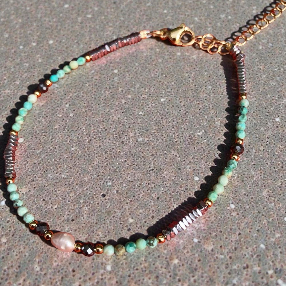 Peruvian turquoise and pearl bracelet